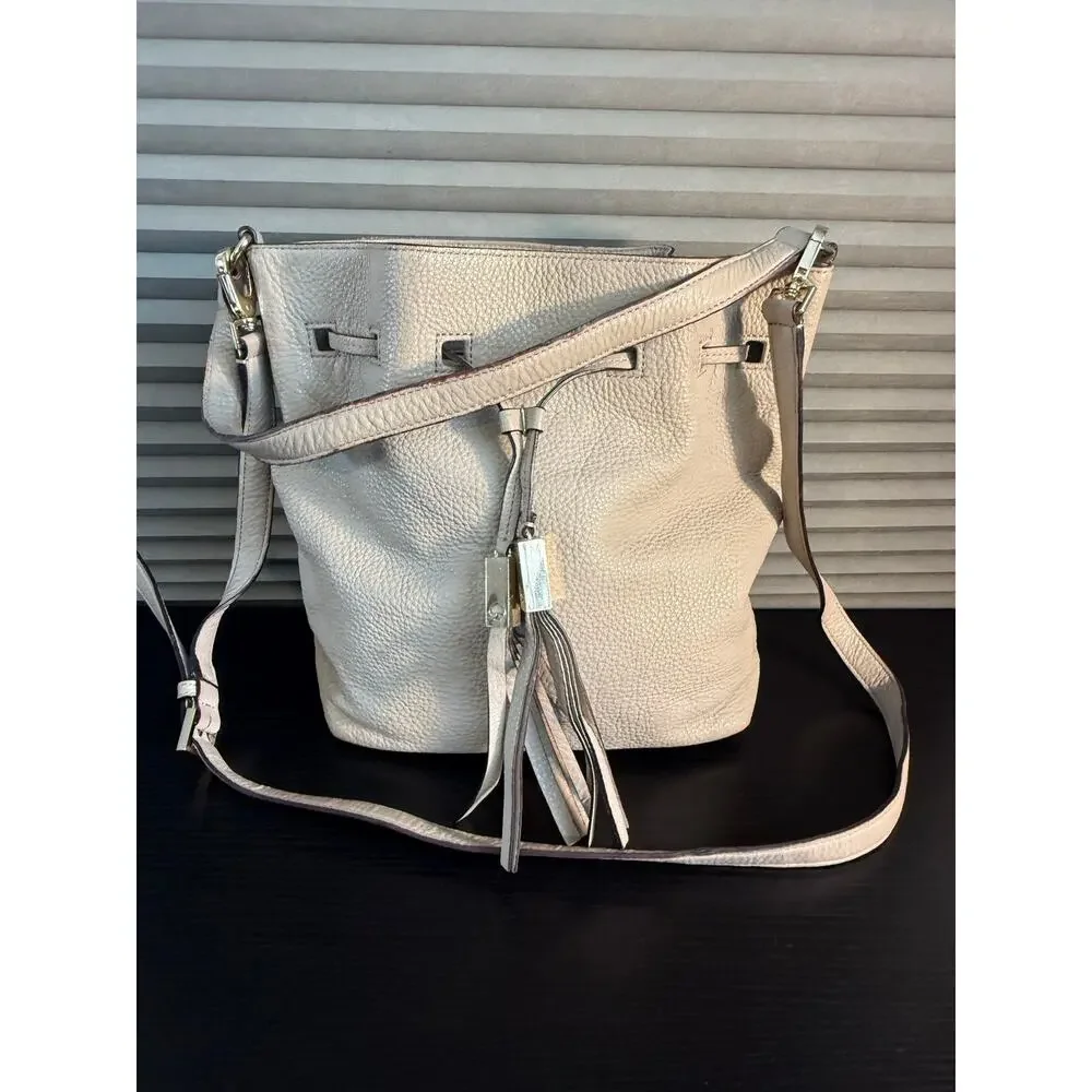 Kate Spade Gray Pebbled Leather Bucket Bag Tassel Crossbody Shoulder Handbag